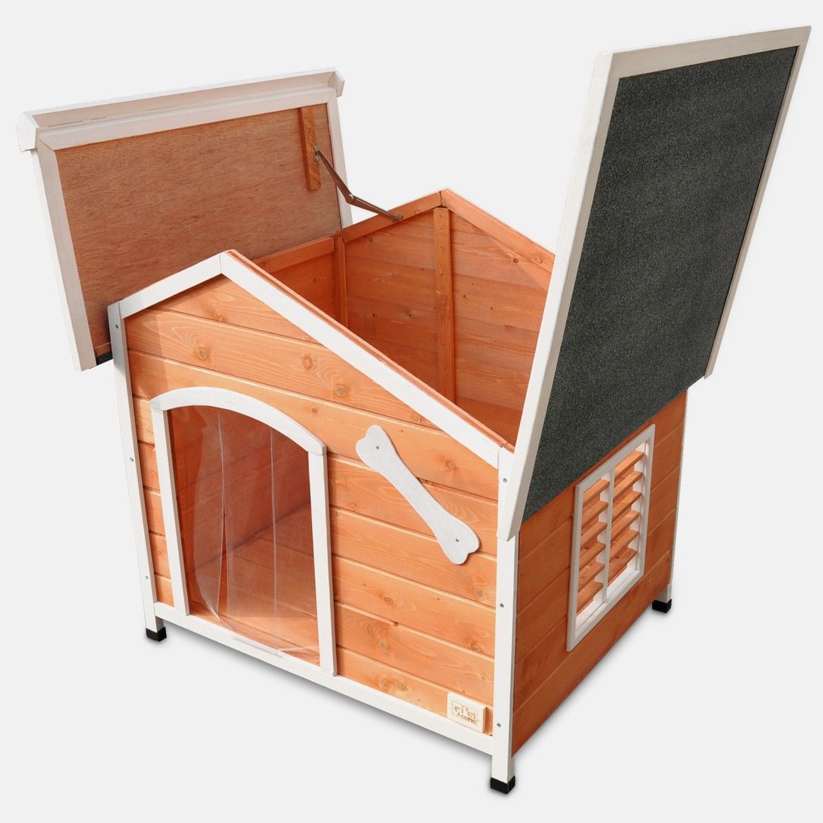XL Wooden Dog House with Flip Open Hinged Roof and Side Window Crazy