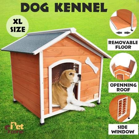 XL Wooden Dog House with Flip Open Hinged Roof and Side Window