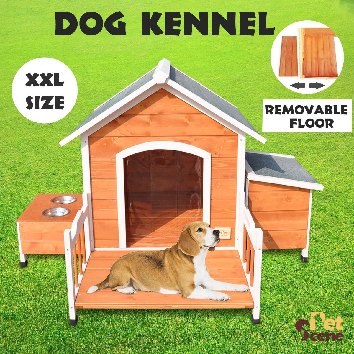 XXL Luxury Wooden Dog House with Removable Porch & Floor