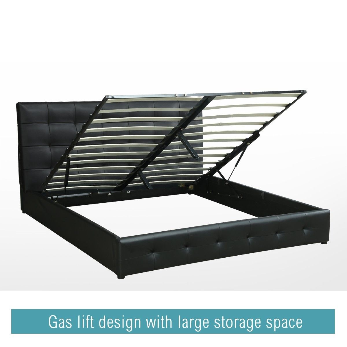 LUXDREAM Black PU Leather Gas Lift Bed FrameQueen Crazy Sales