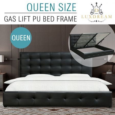 Luxdream Black Pu Leather Gas Lift Bed, Black Leather Queen Size Bed Frame