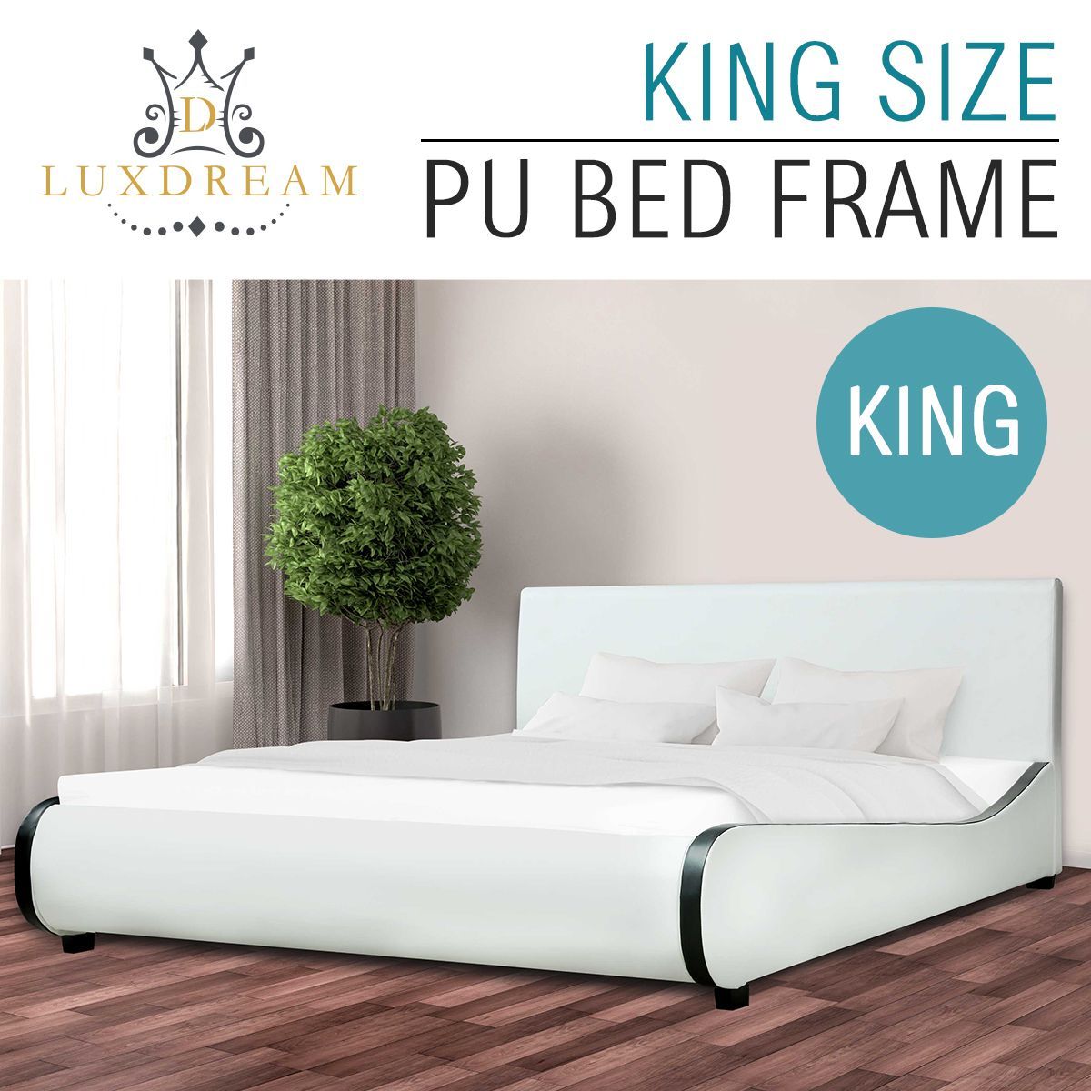 LUXDREAM White PU Leather Bed Frame-King