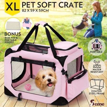 Pet Dog Crate Soft Carrier Cat Travel Foldable Kennel Portable Cage XL Pink