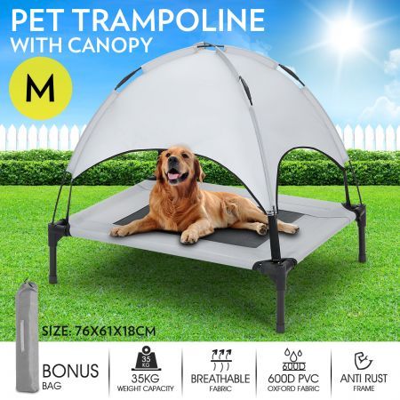 Pet Dog Bed Trampoline Puppy Cat Hammock Cot Sleeping Camping with Canopy Medium