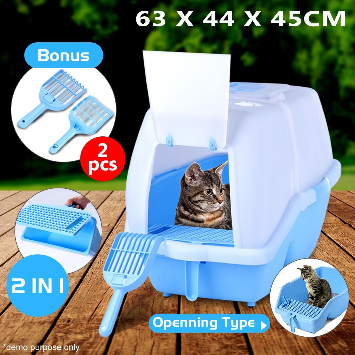 2 in 1 Large Hooded Cat Litter Tray Box Enclosed Kitty Toilet with Flap Door