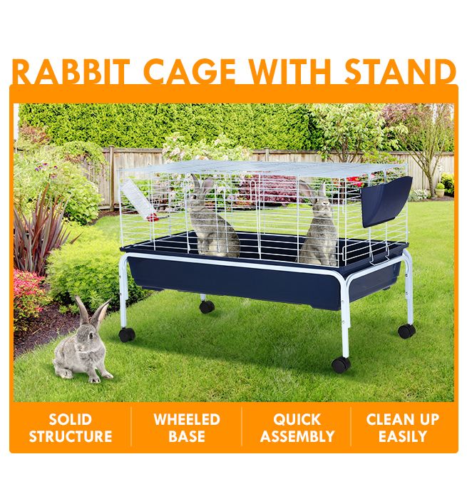 100cm Pet Mobile Safety Pen House Metal Cage W Stand and Water Bottle