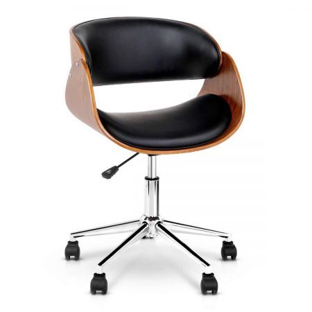 Artiss Office Chair Wooden and Leather Black