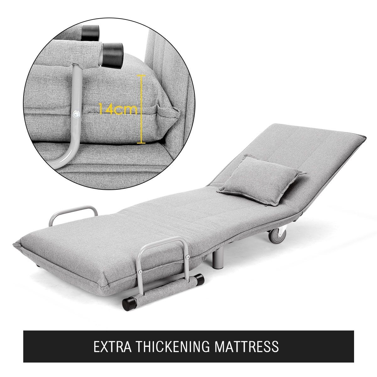 Portable Folding Rollaway Bed/Chair with MattressSingleGrey Crazy Sales