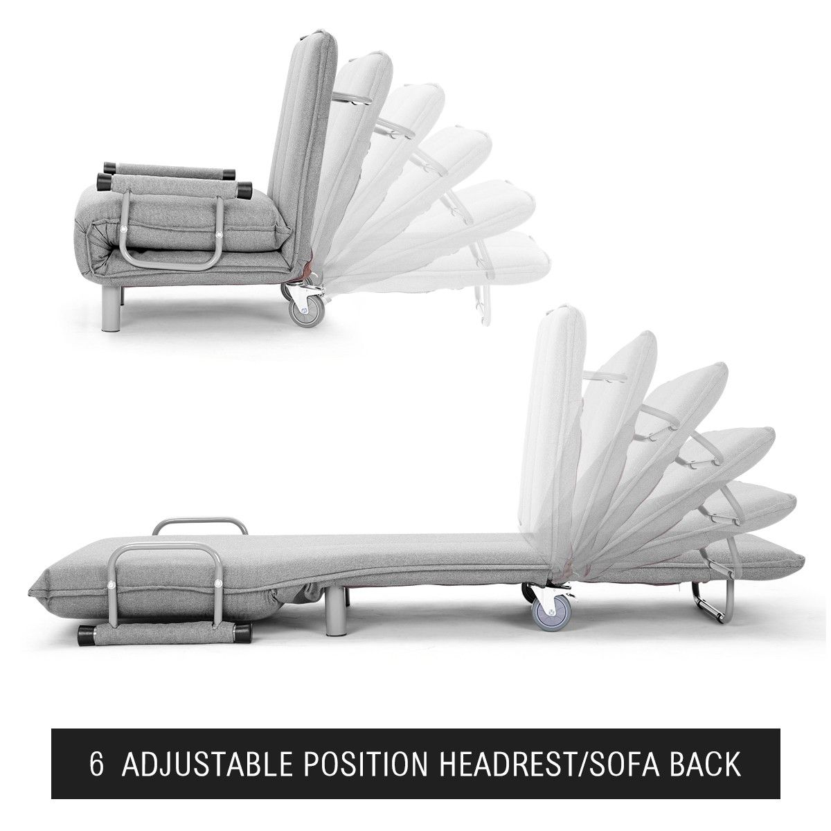 Portable Folding Rollaway Bed/Chair with MattressSingleGrey Crazy Sales