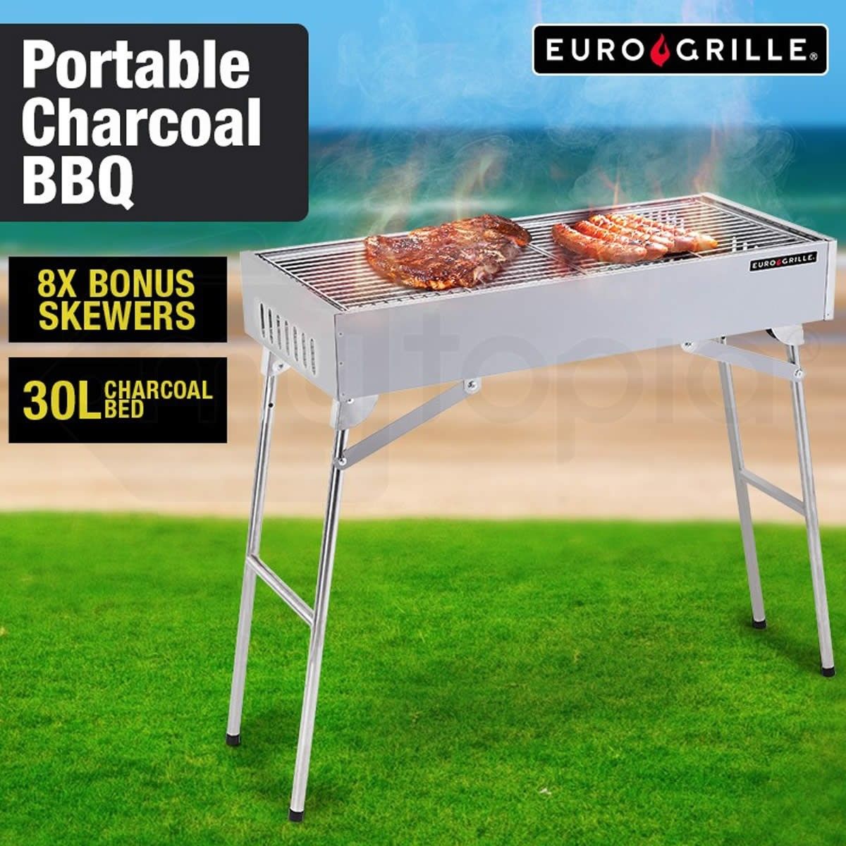 EuroGrille Portable Outdoor Stainless Steel Charcoal BBQ Collapsible Grill