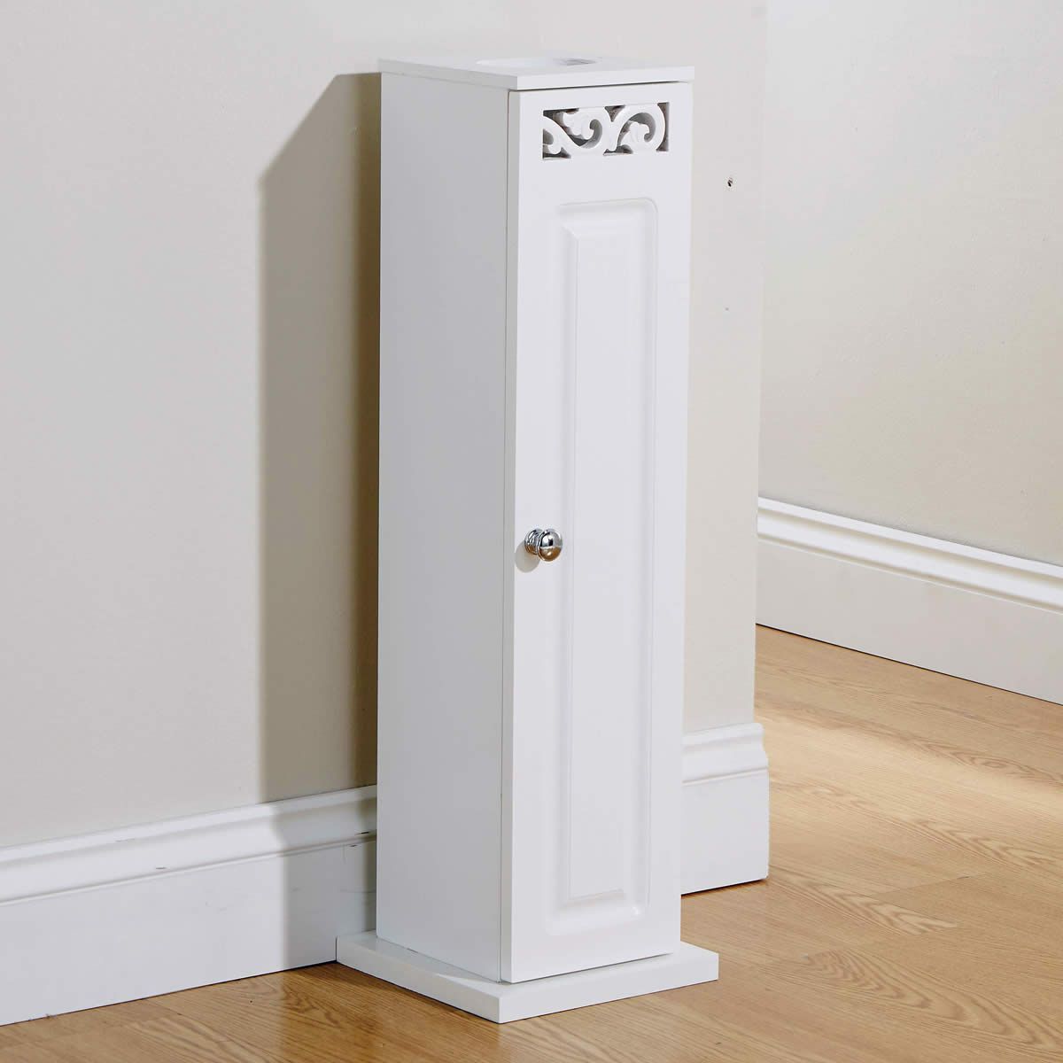 Lure Free Standing Storage Wooden Bathroom Toilet Roll Cupboard White