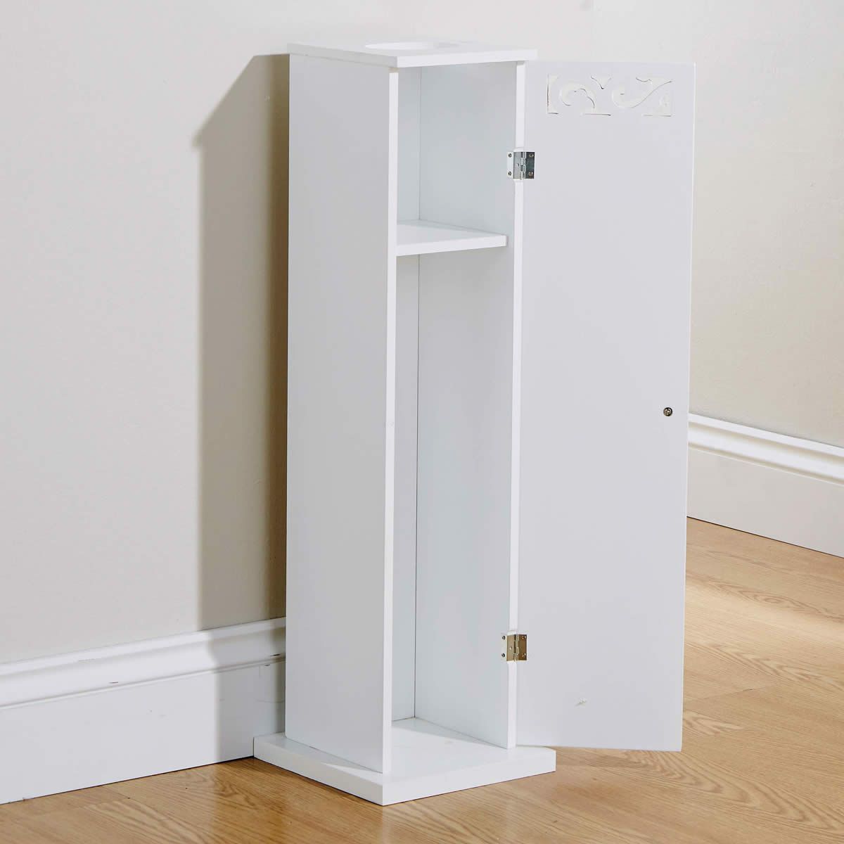 Lure Free Standing Storage Wooden Bathroom Toilet Roll Cupboard White