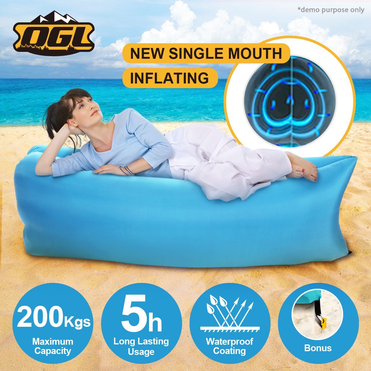 OGL 2nd Fast Inflatable Hangout Air Camping Bed-Banana Shape
