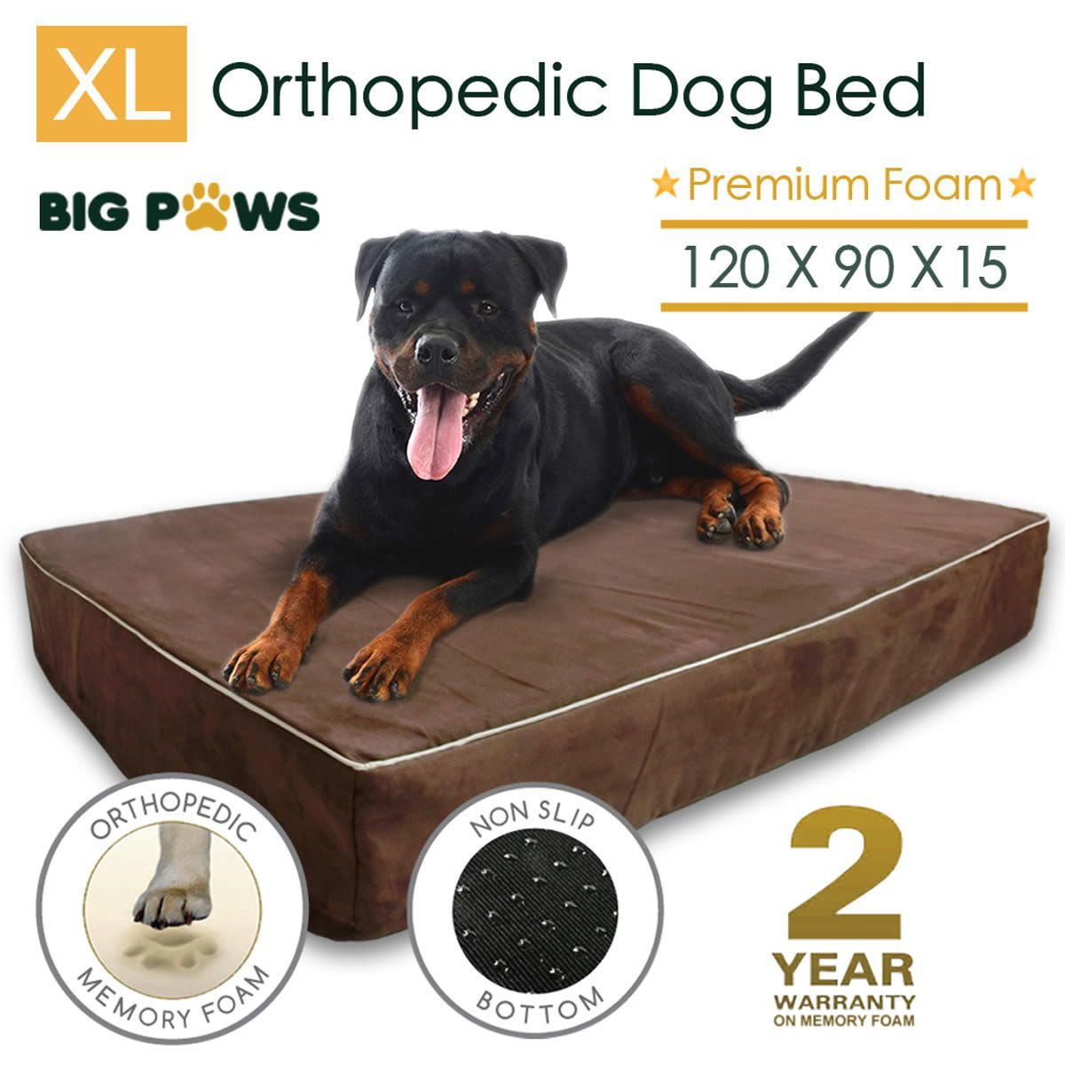 Big Paws 15cm Thick Extra Large 100% Memory Foam Dog Bed Orthopedic Pet Kennel Cushion