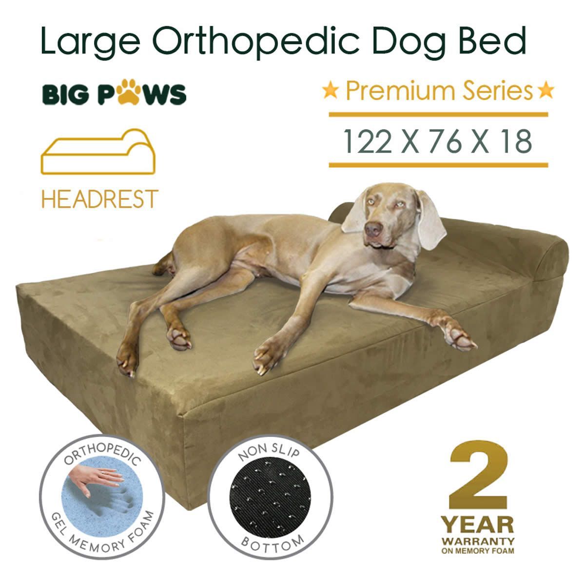 Big Paws Cool Gel Memory Foam Dog Bed Large Orthopedic Dog Bed Cushion with Bolster - Beige