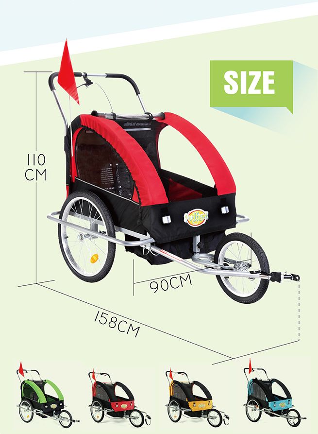 Kidbot 2 IN 1 Bicycle Trailer Pram Stroller Jogger Red+Black