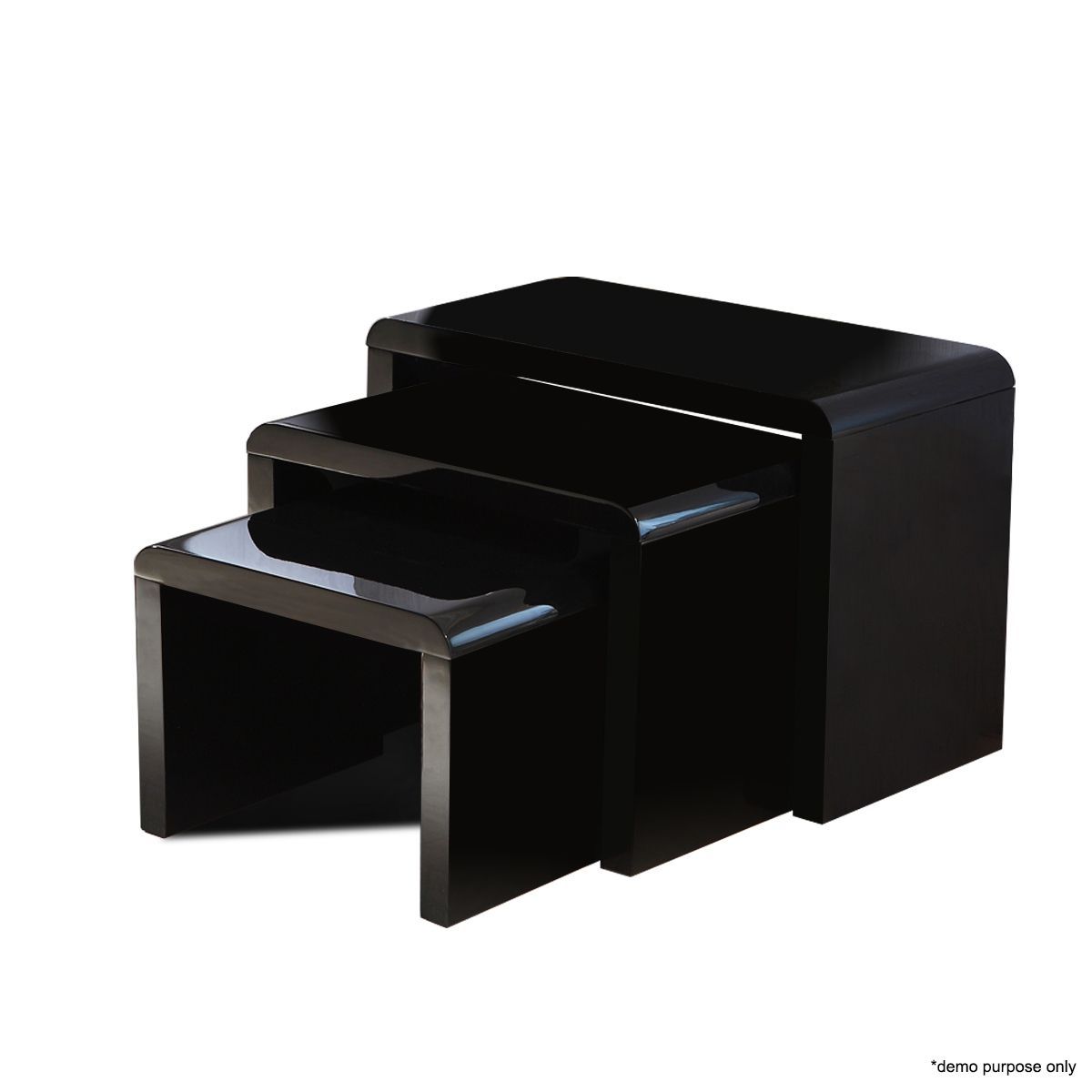 Set of 3 High Gloss Nest of Tables-Black | Crazy Sales