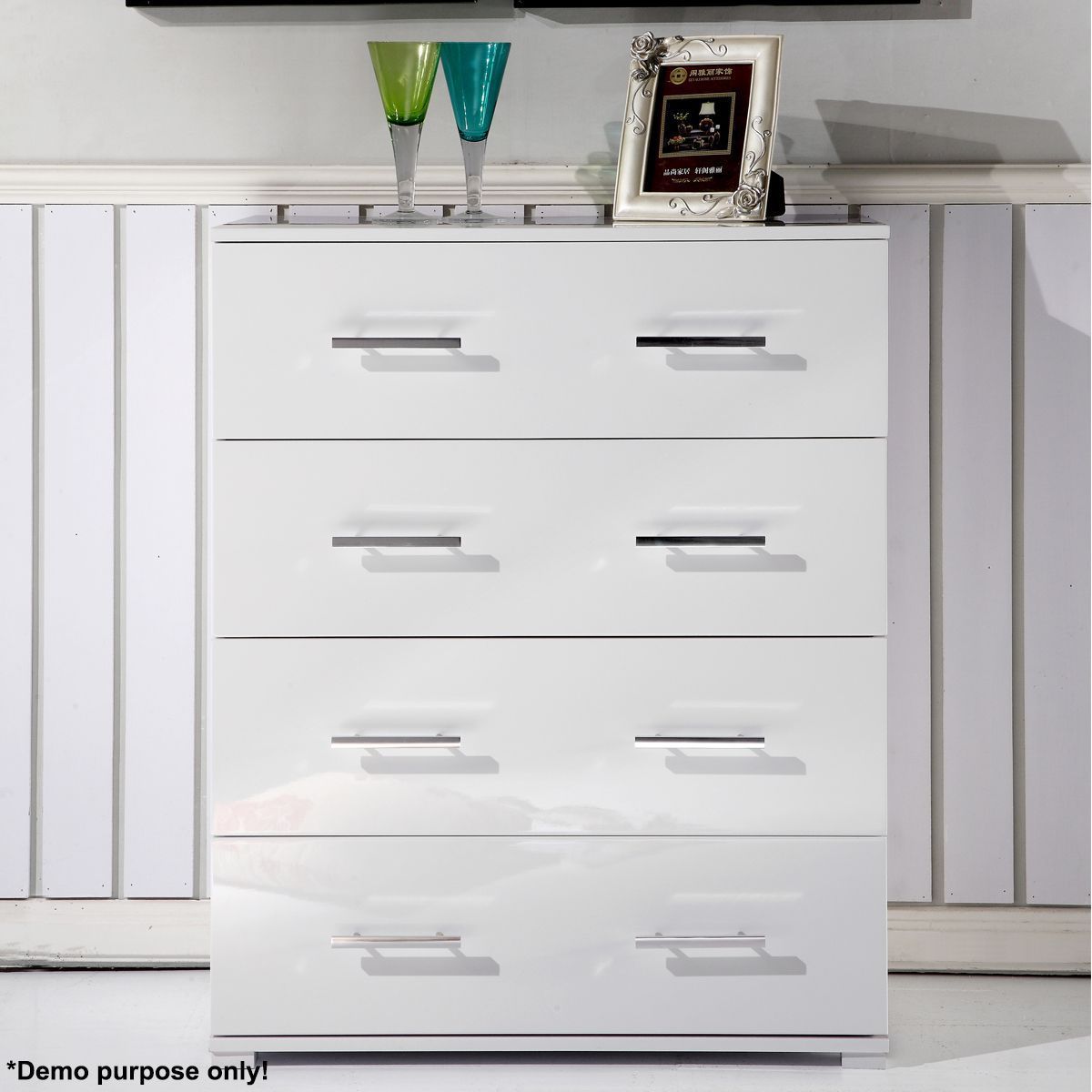 High Gloss White 4 Drawer Tallboy Crazy Sales