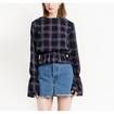Haoduoyi Women Bell Sleeve Plaid Blouse