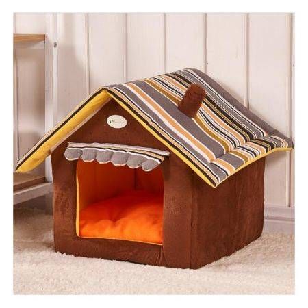 L Cute House Dog Bed Pet Bed Warm Soft Dogs Kennel Dog House Pet Sleeping Bag Yellow