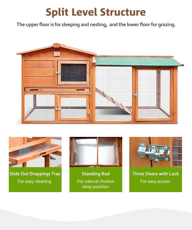 1.8M Wooden Chicken Coop Rabbit Hutch Guinea Pig Ferret Cage Hen House