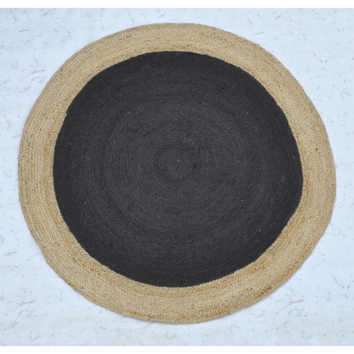 Jute Round Black Rug 200x200cm Black & Natural