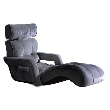 Single Size Adjustable Lounge Chair Sofa Bed Floor Recliner Chaise Chair with Arms - Charcoal