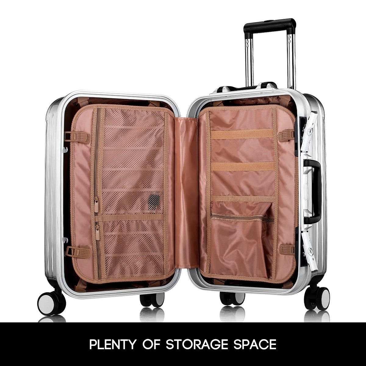 24" Silver Lightweight Hard Case Aluminum Luggage Suitcase Trolley