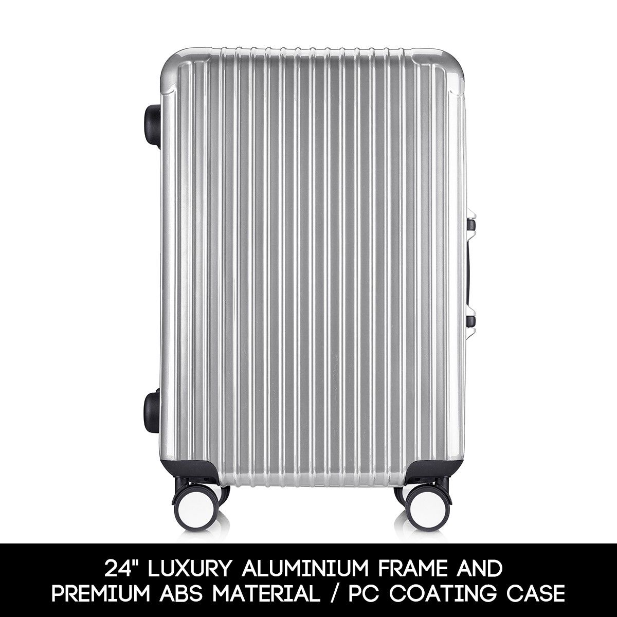 24" Silver Lightweight Hard Case Aluminum Luggage Suitcase Trolley