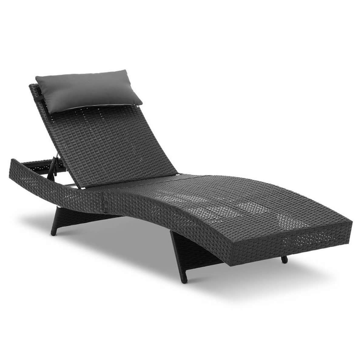 Wicker Rattan Outdoor Sun Lounge Pool Bed Garden Sofa - Black | Crazy Sales