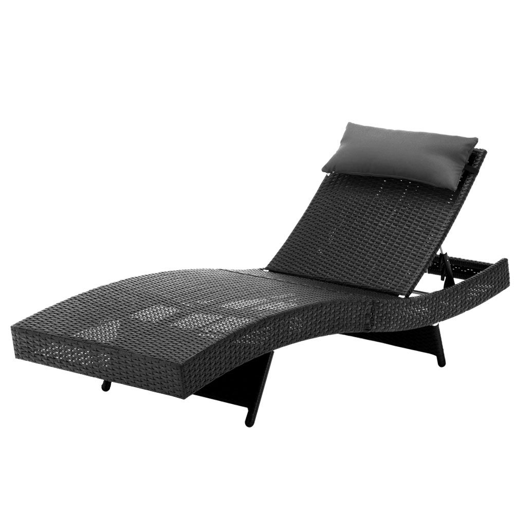 Gardeon Sun Lounge Wicker Lounger Outdoor Furniture Beach Chair Garden Adjustable Black