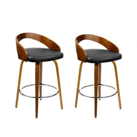 Walnut Wooden Bar Stool Dining Chair with Chrome Footrest