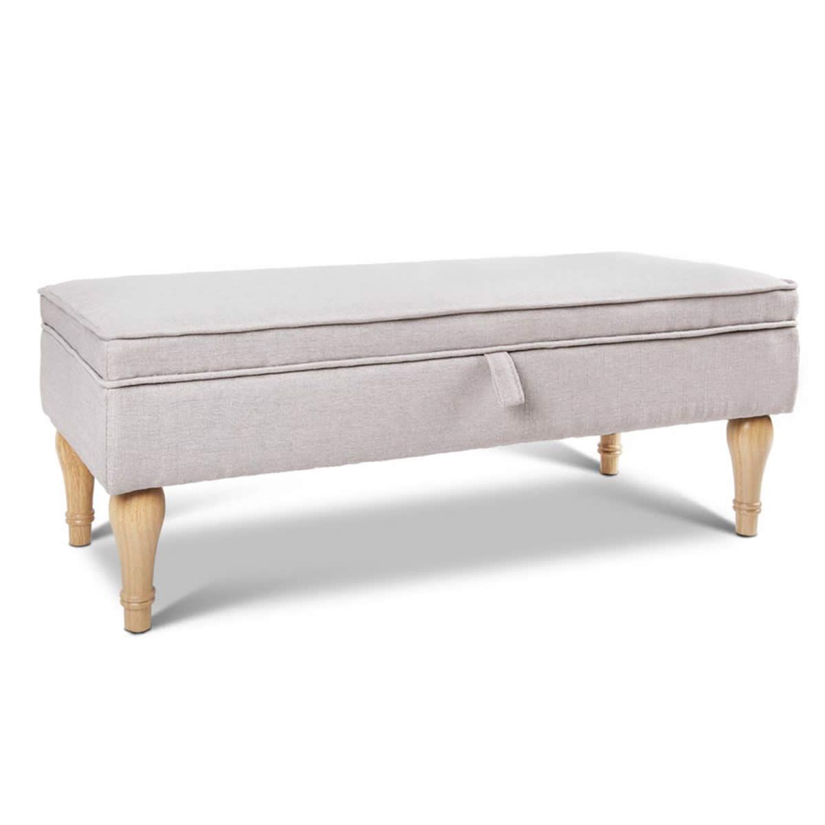 Linen Fabric Storage Ottoman Bench Beige Crazy Sales