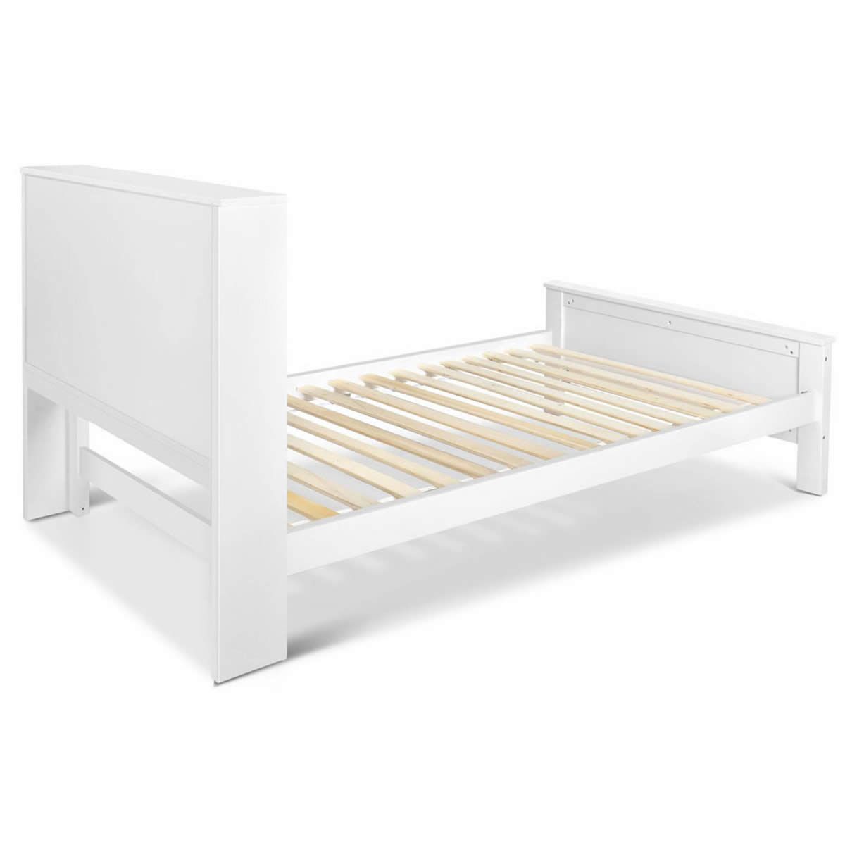 King Single Wooden Bed Frame with Storage Shelf - White | Crazy Sales