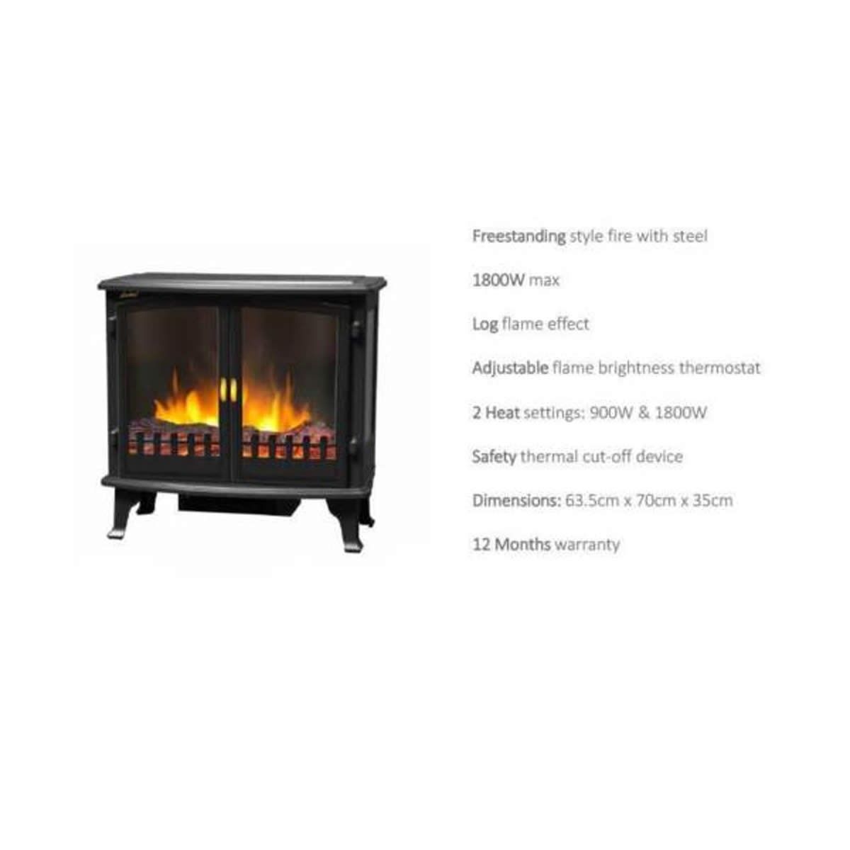Heller 1800W Electric Freestanding 70cm Fireplace Heater Crazy Sales