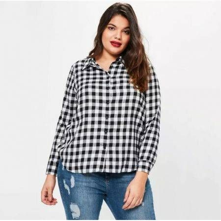 Kiss Milk Women Plus Size OL Style Plaid Shirt | Crazy Sales