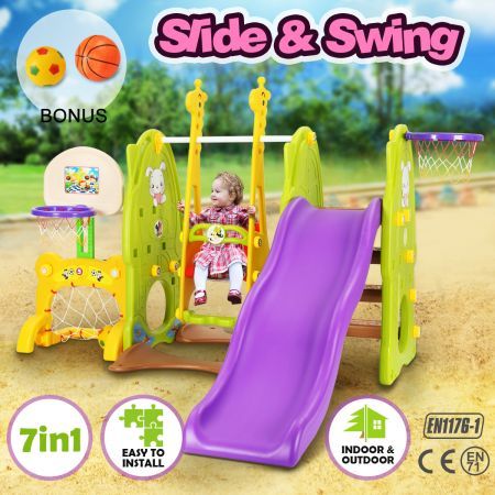 Colorful 7-in-1 Playset with Swing & Slide Toys Giraffe Style