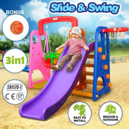 Colorful 3 in 1 Slide and Swing Play Set