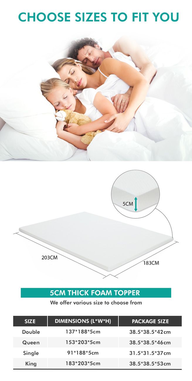 5cm High Density Foam Mattress Topper Queen Size Crazy Sales