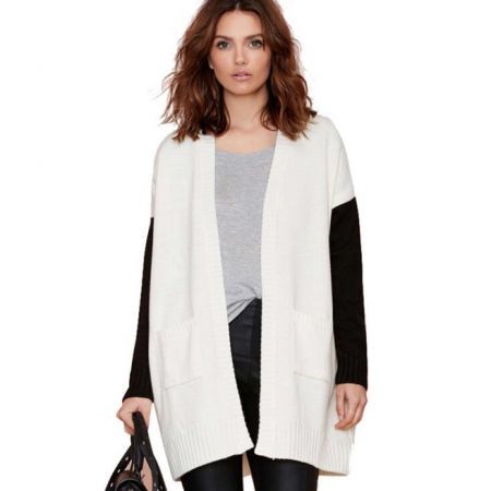 Haoduoyi Women Color Block Hollow Out Sleeve Cardigan