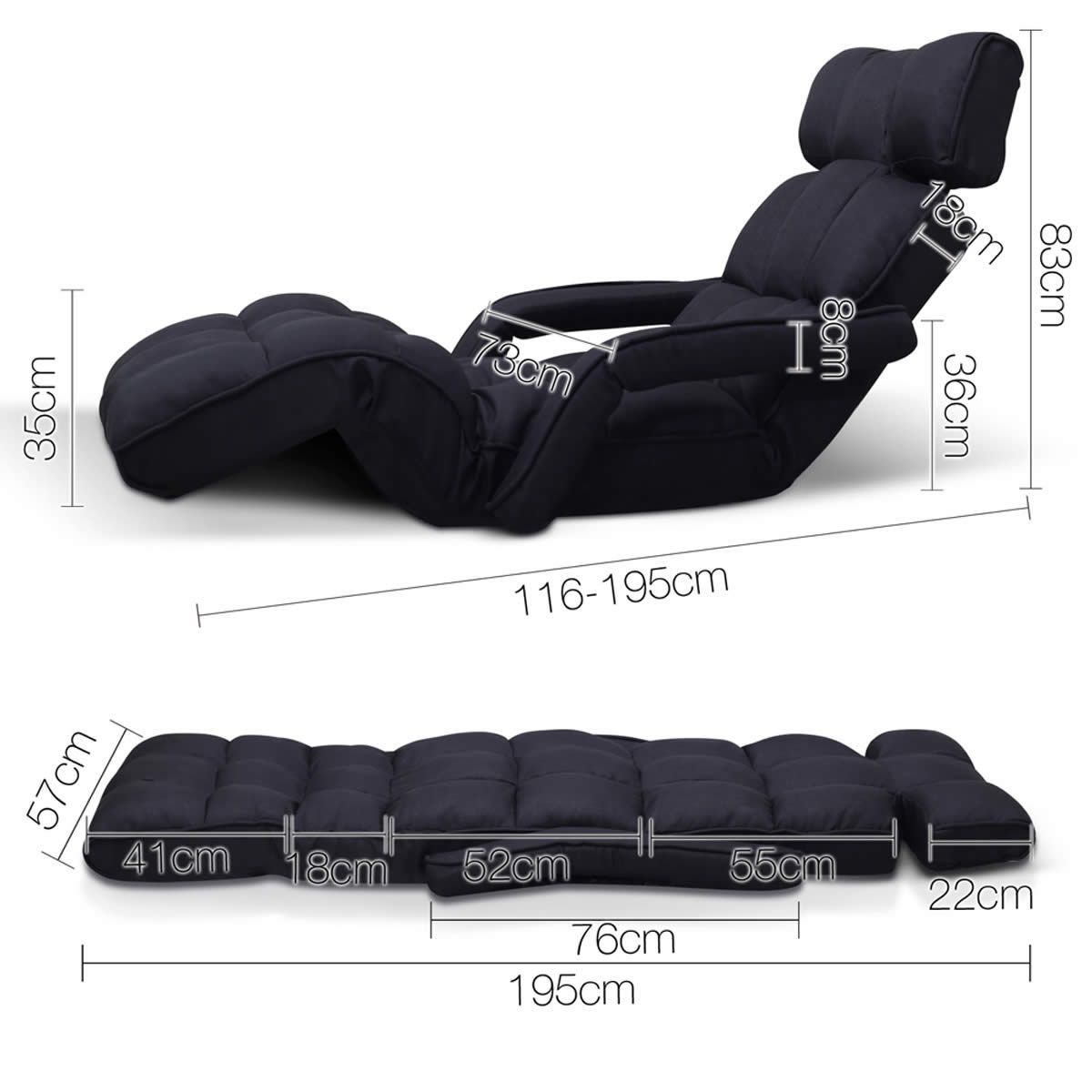 Adjustable Lounger with Arms Lounge Sofa Bed Black Crazy Sales