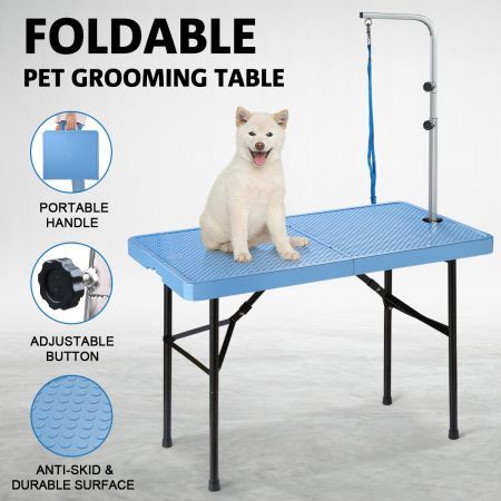 Dog Cat Grooming Table Foldable Pet Salon Beauty Desk Iron Frame 97cm in Length Blue