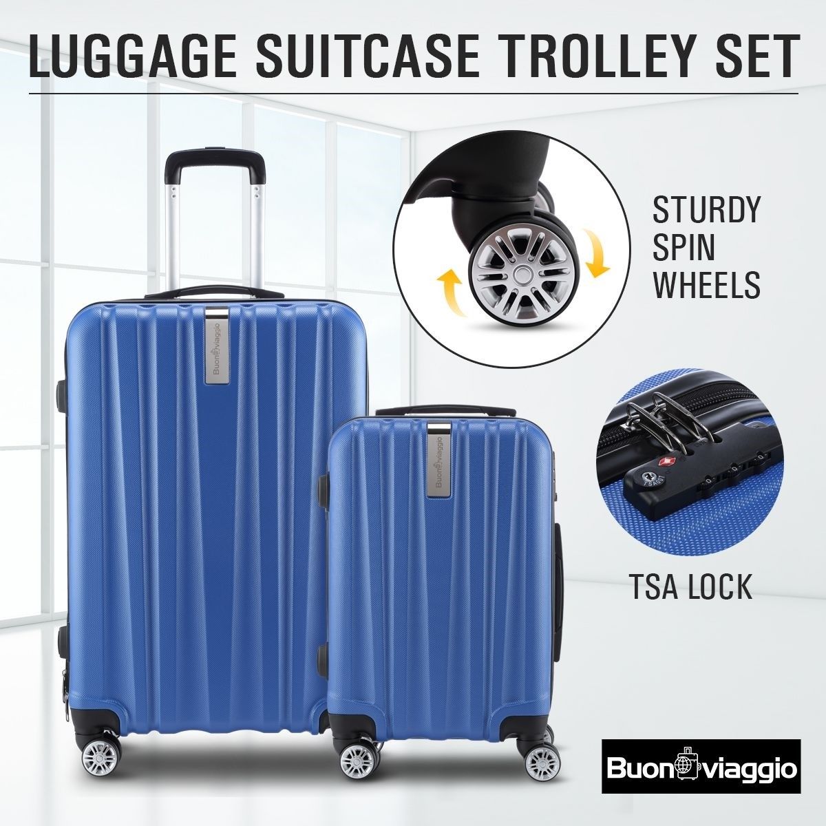 2Pc Hard Shell Luggage Suitcase Set-Blue With TSA Lock Lightweight ...
