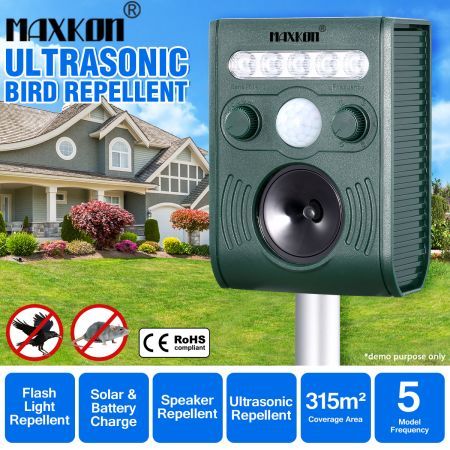 MAXKON Ultrasonic Bird & Animal Repeller Solar Powered Pest Repeller