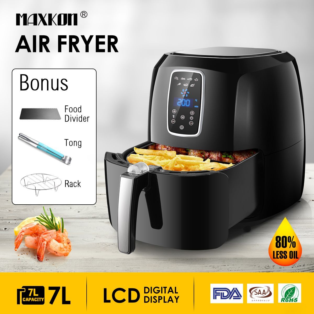 1800W Maxkon 7L Oil Free Digital XL Air Fryer Turbo Cooker Oven Timer