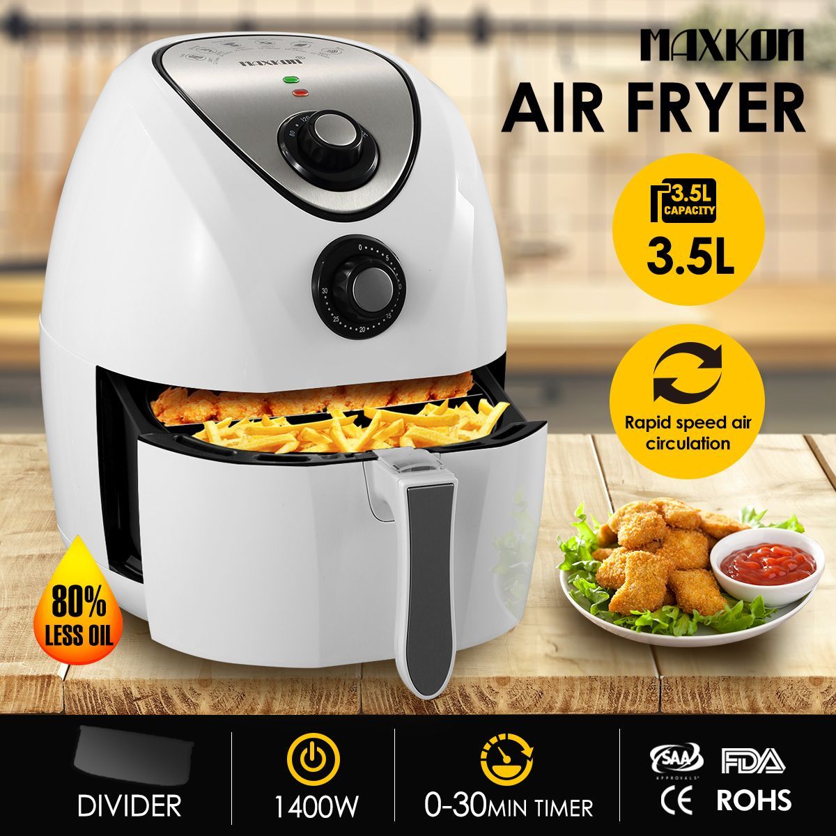4.4L Oil Free Air Fryer Low Fat Rapid Cooker with Recipes Cooker White