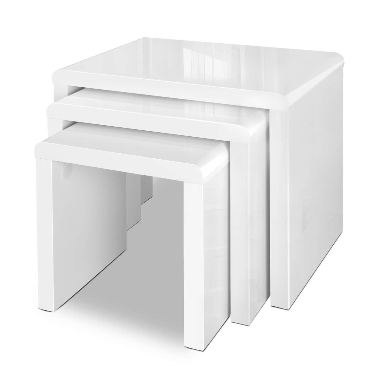 Set of 3 Nesting Tables High Gloss Finish White Crazy Sales