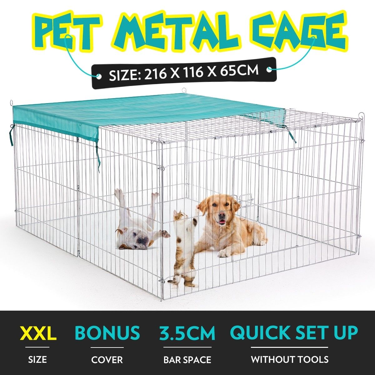 Chicken Coop Cat Enclosure Pet Dog Playpen Rabbit  Puppy Fencing Pen Foldable Outdoor Indoor Portable Fabric Cover Metal 2.2M