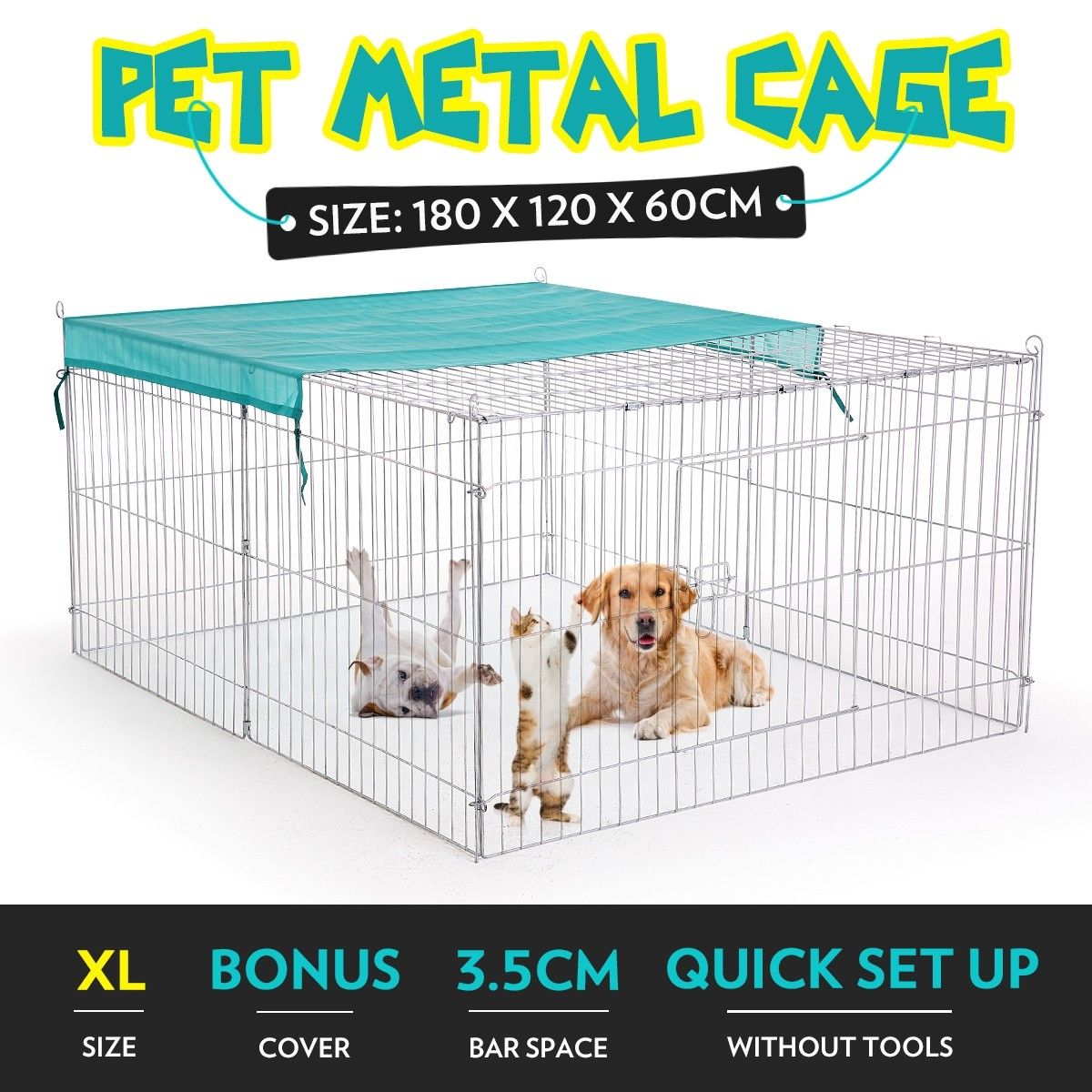 Cat Dog Enclosure Pet Playpen Puppy Pen Rabbit Fencing Chicken Cage Outdoor Indoor Foldable Portable Fabric Cover Metal 1.8M