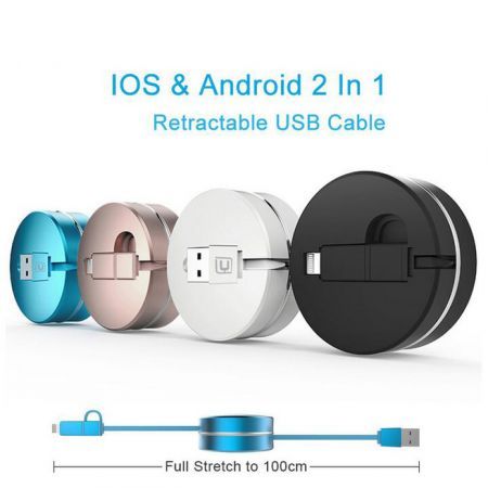CAFELE 2 in 1 Micro Retractable 1M USB Charger Cable for iPhone / Android